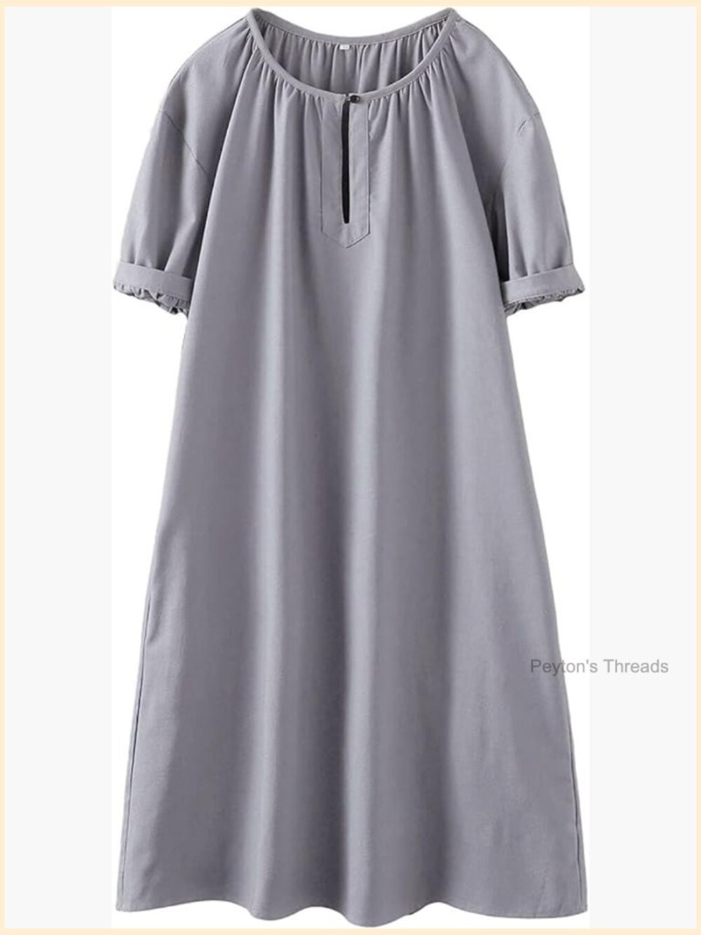 Cotton Linen Short Sleeve Midi Tunic Dress with Pockets - Picture 1 of 5
